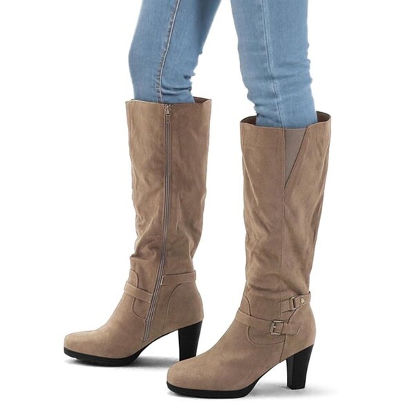 Women's Light Brown Knee High Imported Chunky Heel Boots With Zipper Shoes - Picture 2 of 5